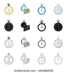Vector design of stopwatch and watch sign. Collection of stopwatch and stop vector icon for stock.