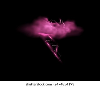 Vector design of a stormy sky with smoke and fog effects, highlighted by the radiance of branched lightning to create spectacular background images.