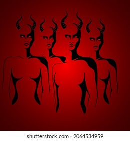 Vector design of strange beings possessed. Group of demons. Devils