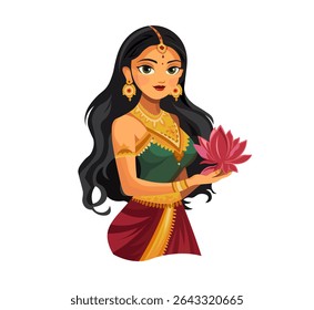 Ilustración de estilo de diseño de Vector con retrato de hermosa niña india.