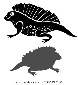 Vector design with stylized ancient animals,dinosaurs.Hand-drawn, scanned and translated into a vector.In black and white style.Can be used for printing on paper, stickers, badges, bijouterie, tattoo.