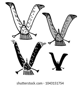 Vector design with stylized birds.
In black and white style.
Can be used for printing on paper, stickers, badges, bijouterie.