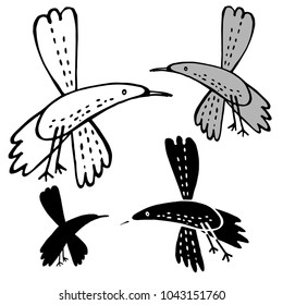 Vector design with stylized birds.
In black and white style.
Can be used for printing on paper, stickers, badges, bijouterie.