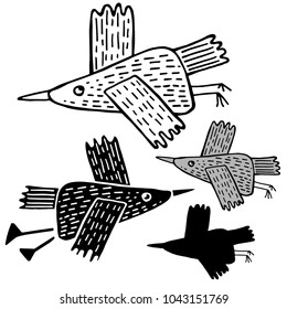 Vector design with stylized birds.
In black and white style.
Can be used for printing on paper, stickers, badges, bijouterie.