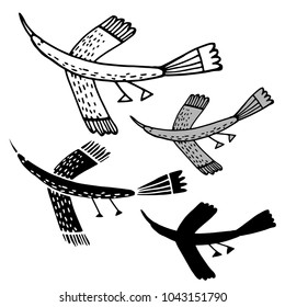 Vector design with stylized birds.
In black and white style.
Can be used for printing on paper, stickers, badges, bijouterie.