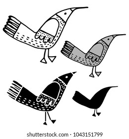 Vector design with stylized birds.
In black and white style.
Can be used for printing on paper, stickers, badges, bijouterie.