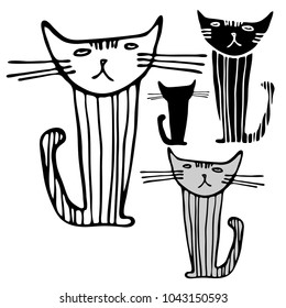 Vector design with stylized cats.
In black and white style.
Can be used for printing on paper, stickers, badges, bijouterie.