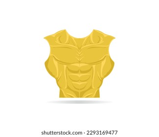 vector design of a suit of armor made of gold from a mixture of yellow and orange and shaped like half a human body from the waist up with a muscular body and also a sixpack