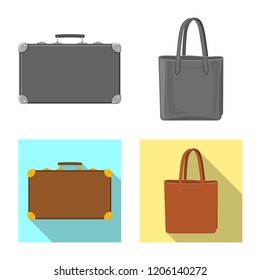 Vector design of suitcase and baggage icon. Set of suitcase and journey stock vector illustration.