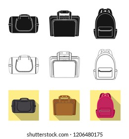 Vector design of suitcase and baggage icon. Set of suitcase and journey vector icon for stock.