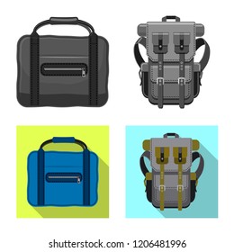Vector design of suitcase and baggage icon. Set of suitcase and journey stock symbol for web.