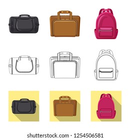 Vector design of suitcase and baggage icon. Collection of suitcase and journey stock symbol for web.