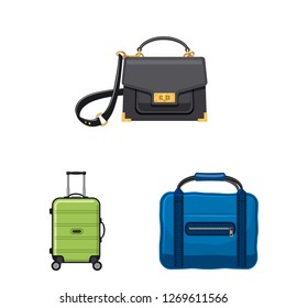 Vector design of suitcase and baggage icon. Set of suitcase and journey vector icon for stock.