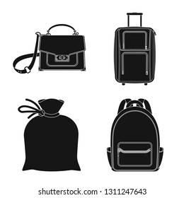 Vector design of suitcase and baggage icon. Set of suitcase and journey stock vector illustration.