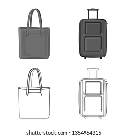 Vector design of suitcase and baggage icon. Set of suitcase and journey stock symbol for web.