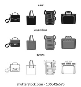 Vector design of suitcase and baggage icon. Set of suitcase and journey stock symbol for web.