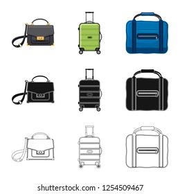 Vector design of suitcase and baggage logo. Set of suitcase and journey stock vector illustration.