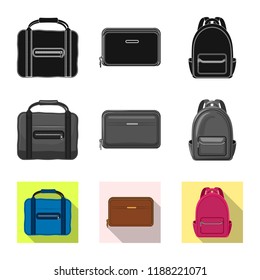 Vector design of suitcase and baggage sign. Set of suitcase and journey stock symbol for web.