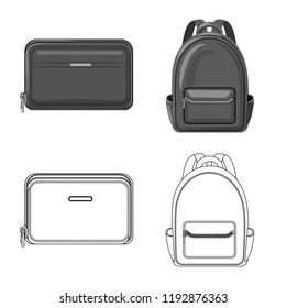 Vector design of suitcase and baggage sign. Set of suitcase and journey stock symbol for web.