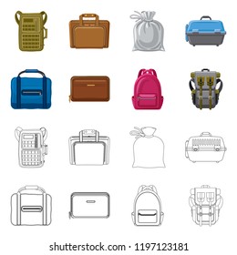 Vector design of suitcase and baggage sign. Set of suitcase and journey vector icon for stock.