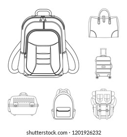 Vector design of suitcase and baggage sign. Set of suitcase and journey stock symbol for web.