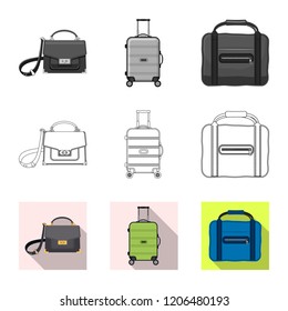 Vector design of suitcase and baggage sign. Collection of suitcase and journey vector icon for stock.
