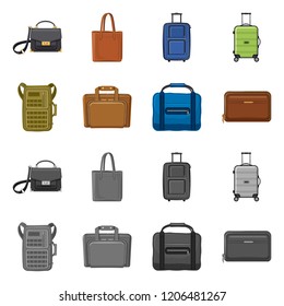 Vector design of suitcase and baggage sign. Set of suitcase and journey stock symbol for web.