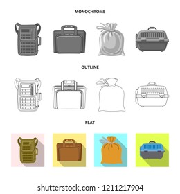 Vector design of suitcase and baggage sign. Set of suitcase and journey stock symbol for web.