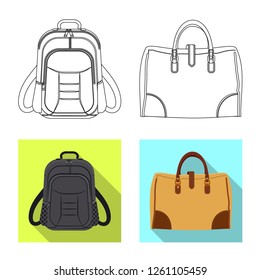 Vector design of suitcase and baggage sign. Set of suitcase and journey stock vector illustration.