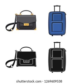 Vector design of suitcase and baggage sign. Collection of suitcase and journey stock symbol for web.