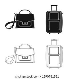 Vector design of suitcase and baggage sign. Set of suitcase and journey stock symbol for web.