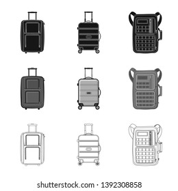 Vector design of suitcase and baggage sign. Collection of suitcase and journey stock vector illustration.