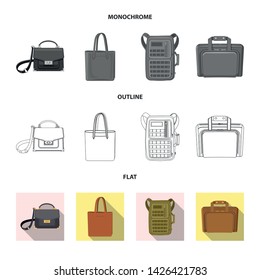 Vector design of suitcase and baggage sign. Set of suitcase and journey stock vector illustration.