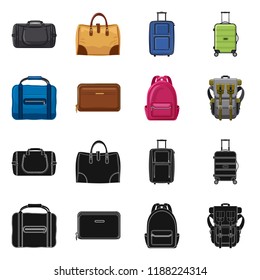 Vector design of suitcase and baggage symbol. Collection of suitcase and journey stock symbol for web.