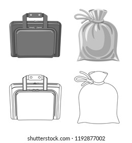 Vector design of suitcase and baggage symbol. Set of suitcase and journey stock vector illustration.
