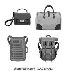 Vector design of suitcase and baggage symbol. Set of suitcase and journey stock symbol for web.