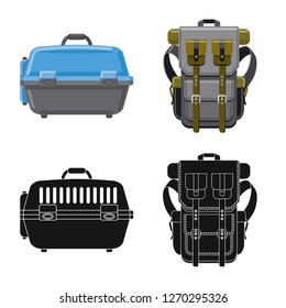 Vector design of suitcase and baggage symbol. Set of suitcase and journey stock symbol for web.