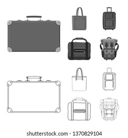 Vector design of suitcase and baggage symbol. Set of suitcase and journey stock symbol for web.
