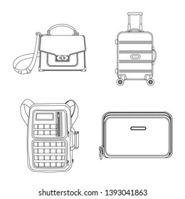 Vector design of suitcase and baggage symbol. Set of suitcase and journey stock vector illustration.