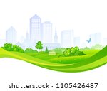 Vector design with a summer city panorama, isolated on a white background