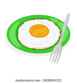 Vector design of sunny side up egg with green plate and fork