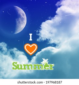 vector design. Sunny sky with moon and clouds at the Background 
