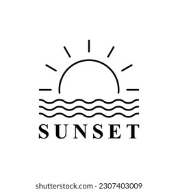 vector design of sunset style line art sunshine isolated white background