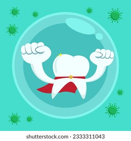 Vector design of super healthy and strong teeth, protection from germs, keeping teeth healthy, icon and graphic design