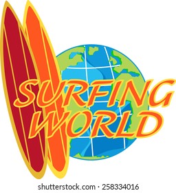 vector design surfing travel with surf board and earth globe