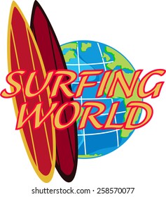 vector design surfing travel with surf board and earth globe