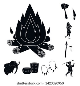Vector design of survival and primeval icon. Set of survival and stone vector icon for stock.