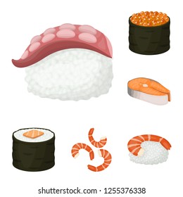 Vector design of sushi and fish icon. Collection of sushi and cuisine stock symbol for web.