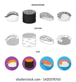 Vector design of sushi and rice icon. Set of sushi and tuna vector icon for stock.