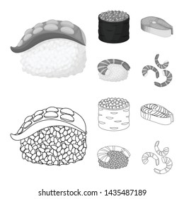 Vector design of sushi and rice logo. Set of sushi and tuna vector icon for stock.